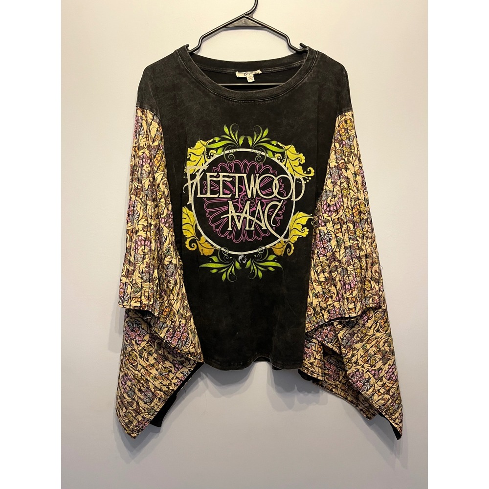 Blue Velvet Fleetwood Mac Graphic Top Black Mineral Wash Kimono Sleeve L/XL